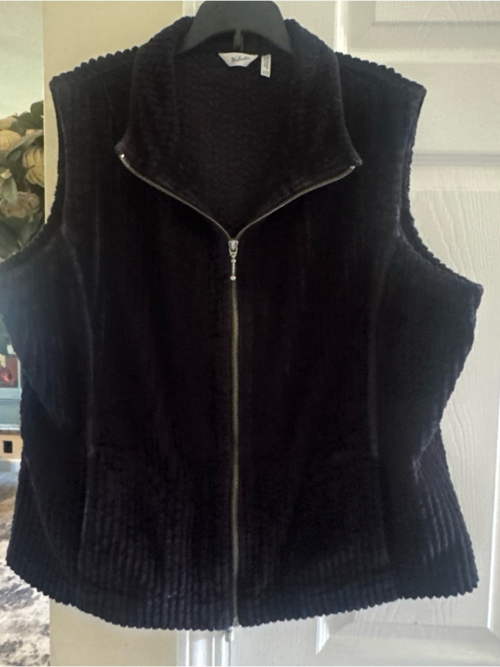 Woolrich Black Corduroy Zip-Front Sleeveless Vest